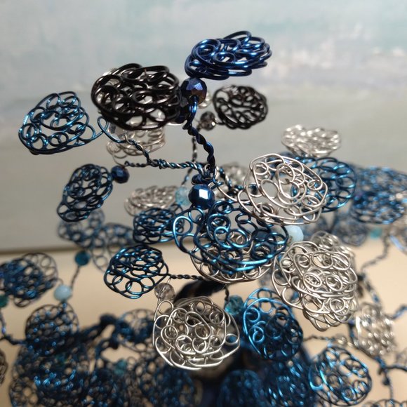 Blue, Silver, White & Black Bonsai Wire Tree (Tree of Life, Joshua Tree) - Picture 9 of 14